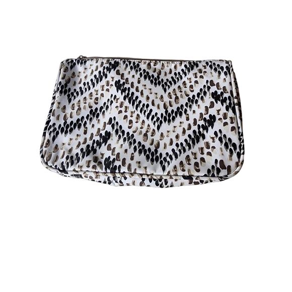 THIRTY-ONE White with Black and Tan Zip Top Cosmetic Small Bag NWOT - Picture 1 of 5